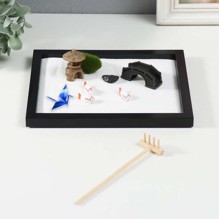 Сад камней Дзен  Сад камней Дзен "Мостик и оригами" белый песок 1,2х21,5х17,5 см