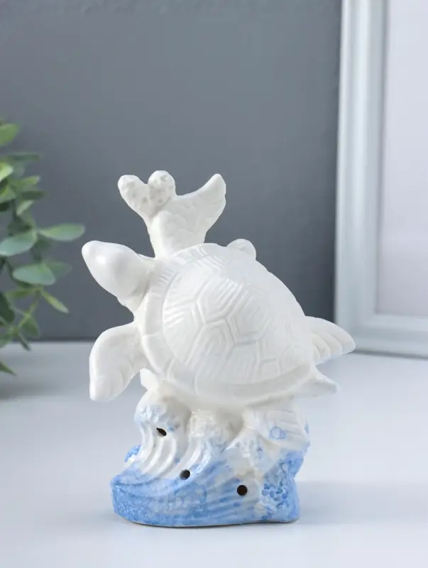 Сувенир керамика свет "Черепаха в кораллах" бело-синий 8х11,5х14 см