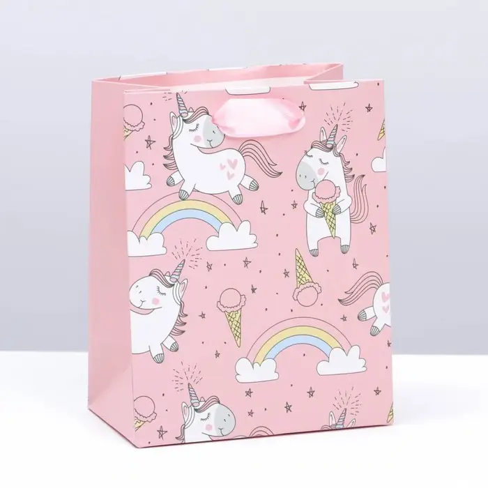 Пакет подарочный, упаковка, &laquo;Единорожки и радуга&raquo;, 20 х 16 х 8 см