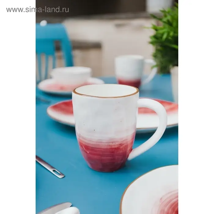 Кружка Доляна &laquo;Космос&raquo;, 400 мл, фарфор, белая, красная