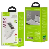 Переходник C100A СЗУ на USB QC3.0 + Type-C PD20W HOCO белый