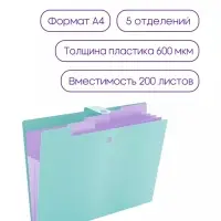 Папка А4, 5 отделений, Calligrata, 600 мкм, на кнопке, зеленая, матовая Папка А4, 5 отделений, Calligrata, 600 мкм, на кнопке, зеленая, матовая