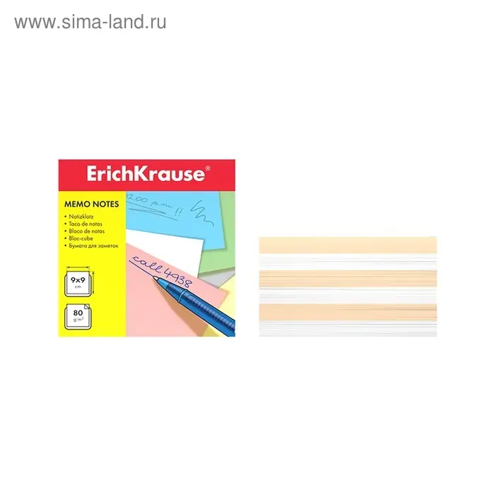 Бумага для заметок ErichKrause, 90 x 90 x 50 мм, белая, персиковая