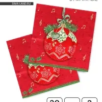Салфетки новогодние бумажные Home Collection &laquo;Музыкальный шар на красном&raquo;, 3 слоя, 33&times;33 см, 20 шт.