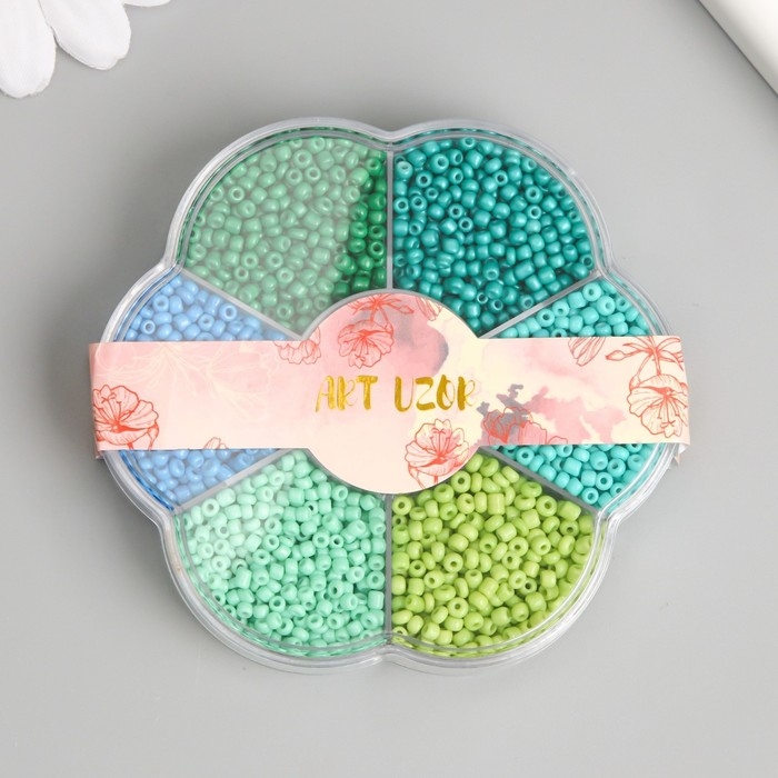 Бисер стекло 12/0 в цветке  Бисер стекло 12/0 в цветке "Цвета леса" цветной 7 цветов х 8  гр 8,2х8,2х2 см