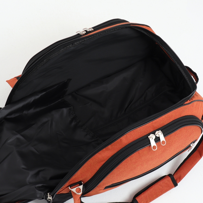 Сумка дорожная на колёсах, отдел на молнии, отдел для обуви, 3 наружных кармана, цвет чёрный/оранжевый Сумка дорожная на колёсах, отдел на молнии, отдел для обуви, 3 наружных кармана, цвет чёрный/оранжевый
