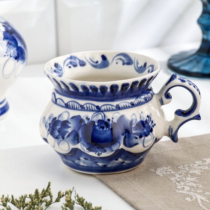 Чашка Чашка "Анемон", гжель, фарфор, 200 мл, 9 см