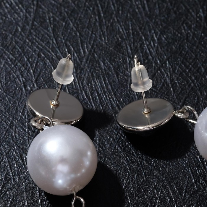 Серьги висячие «Жемчуг» страза в огранке, цвет белый в серебре, 8 см Серьги висячие «Жемчуг» страза в огранке, цвет белый в серебре, 8 см