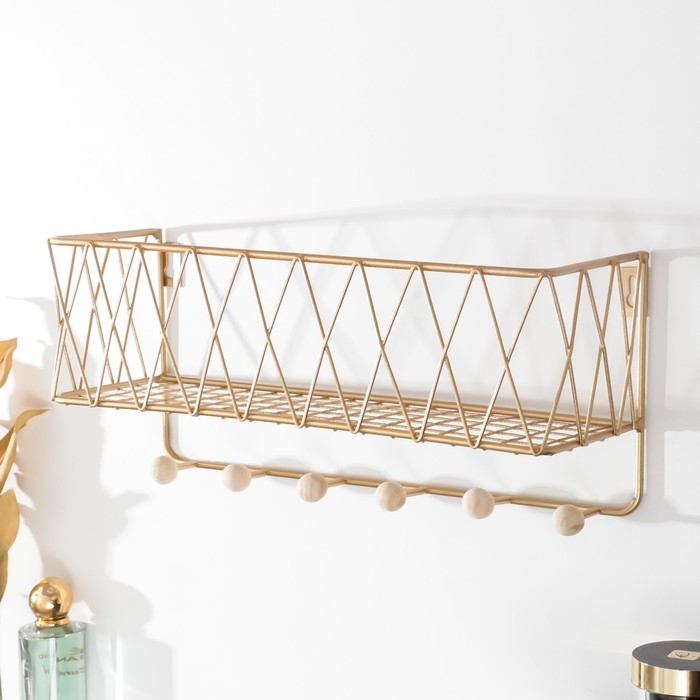 Крючки декоративные металл Крючки декоративные металл "Сеть" золото 15,5х12х35 см