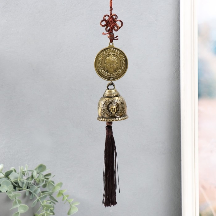 Музыка ветра металл Музыка ветра металл "Монета Будды с колокольчиком" с кисточкой 5х5х30 см