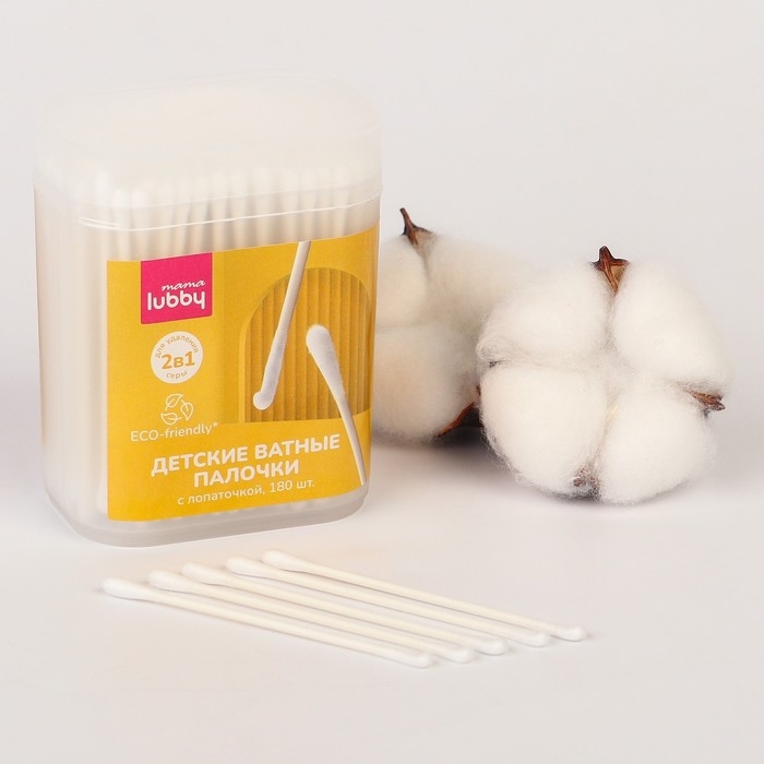 Детские ватные палочки 2в1 mama lubby с лопаточкой, 180 шт. Детские ватные палочки 2в1 mama lubby с лопаточкой, 180 шт.