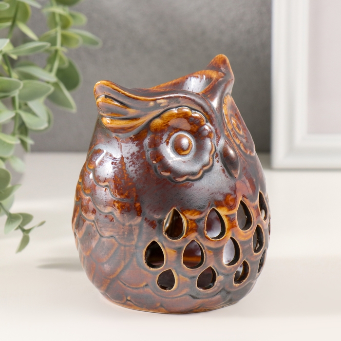 Аромалампа керамика Аромалампа керамика "Филин. Капельки" коричневый 7,5х8х10 см