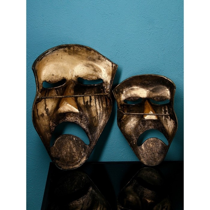 Набор фигур «Маска грустная», полистоун, 60 см, 2 шт, цвет золото Набор фигур «Маска грустная», полистоун, 60 см, 2 шт, цвет золото