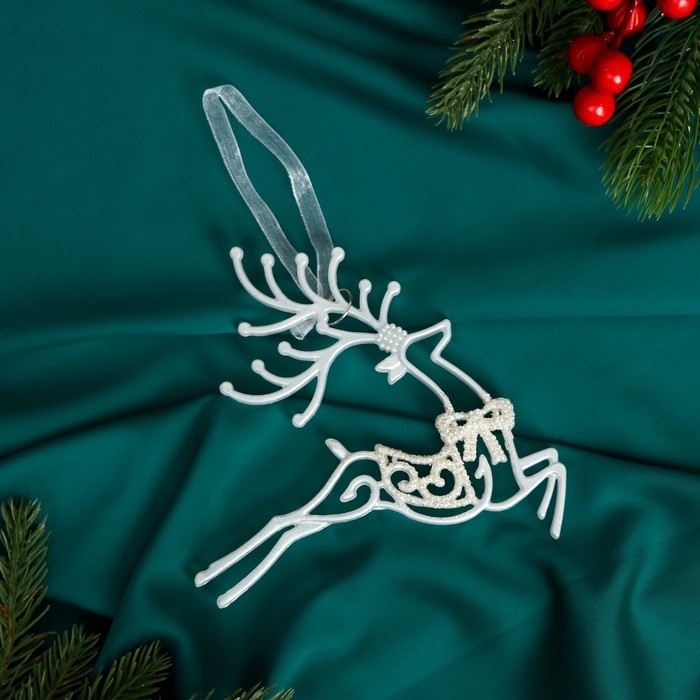 Украшение ёлочное Украшение ёлочное "Бегущий олень блеск" 10х19 см, микс, белый