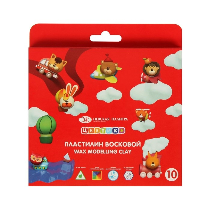 Пластилин мягкий (восковой) ЗХК Пластилин мягкий (восковой) ЗХК "Цветик", 10 цветов, 150 г, со стеком, 3241784