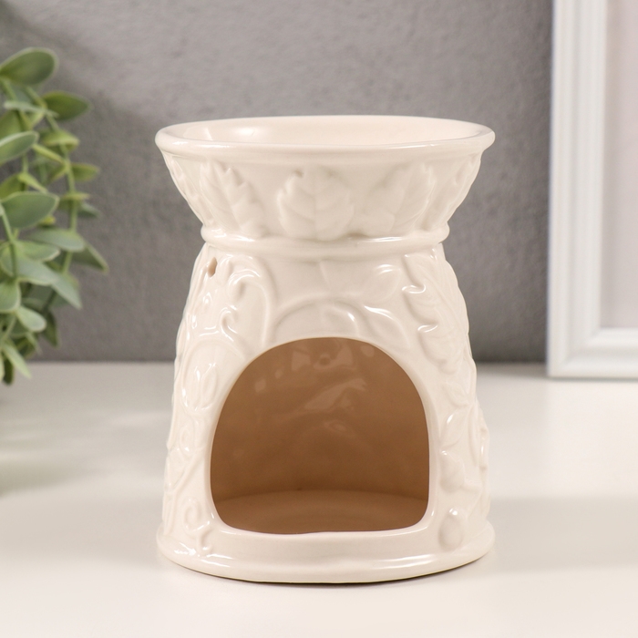 Аромалампа керамика Аромалампа керамика "Растительный узор" белая состаренная 9,5х9,5х12 см