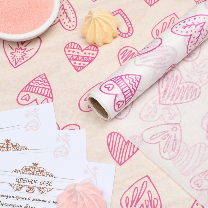 Бумага силиконизированная «Сердца пурпурные», для выпечки, 0,38 х 5 м Бумага силиконизированная «Сердца пурпурные», для выпечки, 0,38 х 5 м