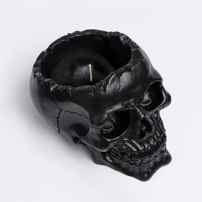 Свеча фигурная ароматическая в бетоне  Свеча фигурная ароматическая в бетоне "Череп", 14х11 см, черный, печенье и кожа