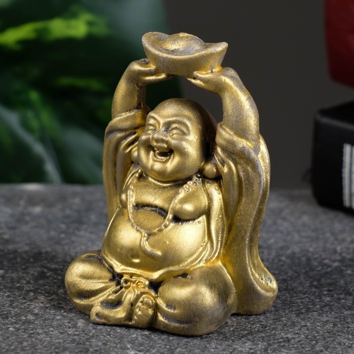 Фигура Фигура "Хотей со слитком" состаренное золото, 7х5х4см