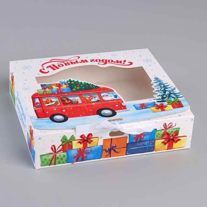 Коробка новогодняя складная «Новогодний автобус» 20 х18 х 5 см, Новый год Коробка новогодняя складная «Новогодний автобус» 20 х18 х 5 см, Новый год