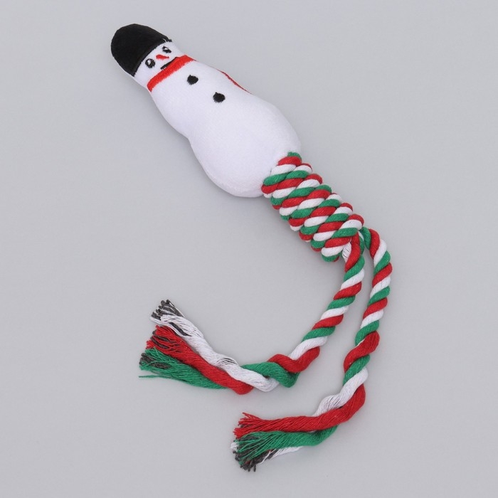 Игрушка пищащая, мягкая для собак  Игрушка пищащая, мягкая для собак "Снеговик" с канатом, 32 см
