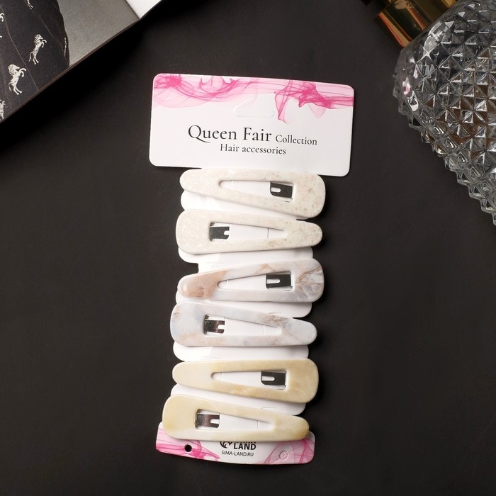Невидимка для волос  Невидимка для волос "Герти" (набор 6 шт) мрамор, 5,5 см
