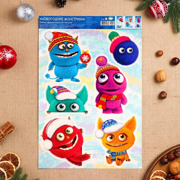 Набор наклеек оформительский  Набор наклеек оформительский "Новогодние монстрики" 49,3х33,6см