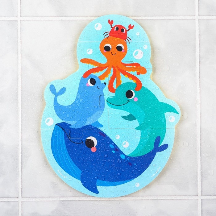 Мягкий пазл для малышей &laquo;Пирамидка: Морские животные&raquo;, 5 деталей, Крошка Я