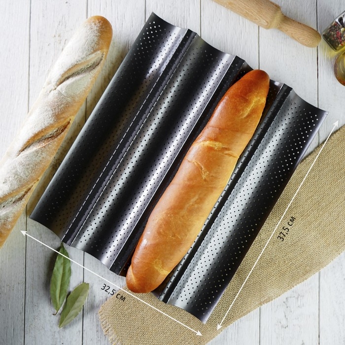 Форма для выпечки перфорированная Доляна «Багет», 38×31×2,5 см, антипригарное покрытие Форма для выпечки перфорированная Доляна «Багет», 38×31×2,5 см, антипригарное покрытие