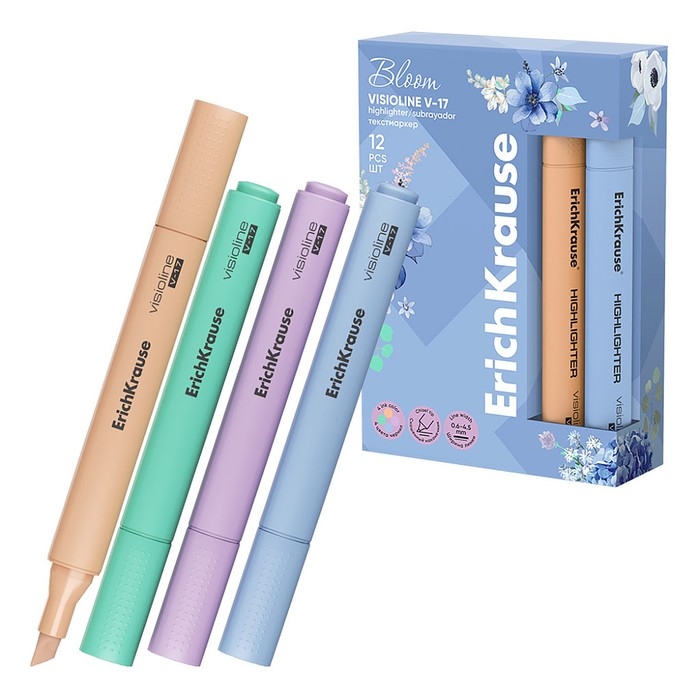 Маркер текстовыделитель ErichKrause Visioline V-17 Pastel Bloom, 4.5 мм, чернила на водной основе, МИКС Маркер текстовыделитель ErichKrause Visioline V-17 Pastel Bloom, 4.5 мм, чернила на водной основе, МИКС