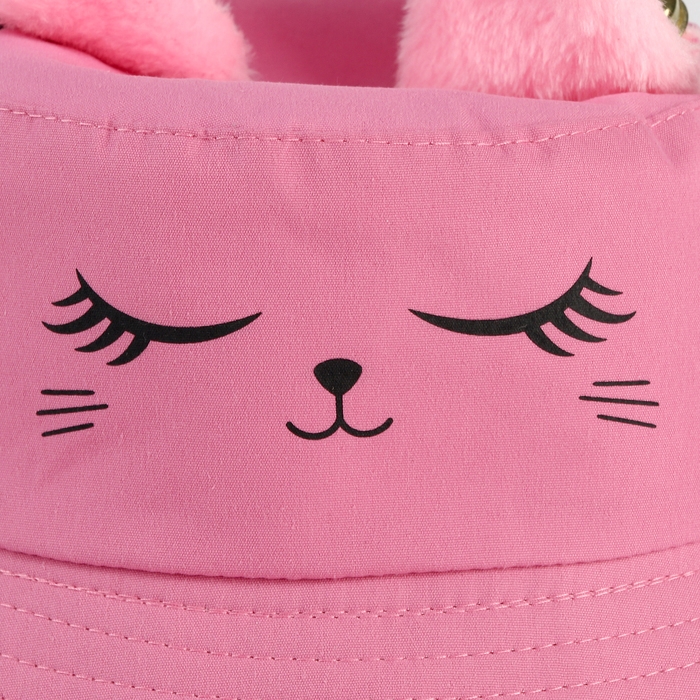 Панама детская для девочки «Кошка», +ушки-заколки, цвет розовый, р-р 54
