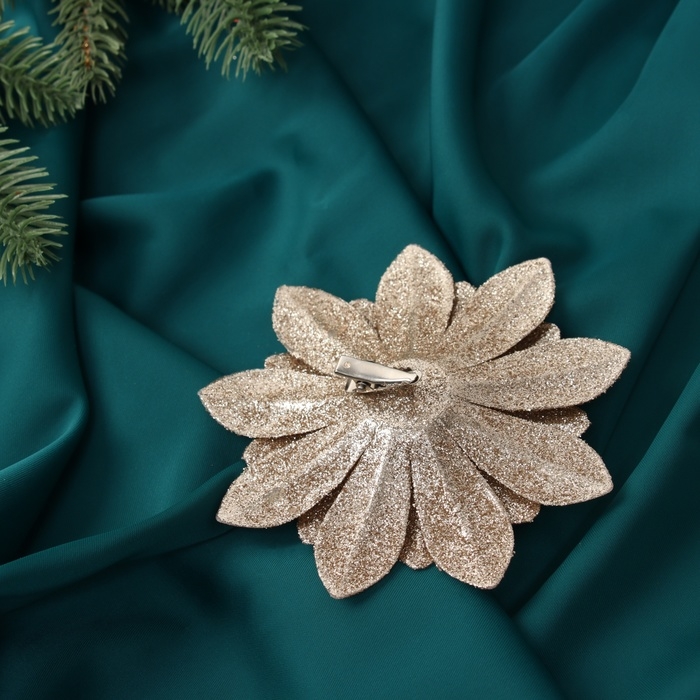 Украшение ёлочное Украшение ёлочное "Цветы многослойные блеск" (набор 2 шт) на зажимах, 11х11 см, золото