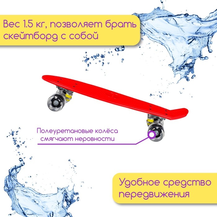Пенниборд ONLYTOP, 56х15 см, колёса световые PU 60х45 см, алюминиевая рама, цвет красный Пенниборд ONLYTOP, 56х15 см, колёса световые PU 60х45 см, алюминиевая рама, цвет красный