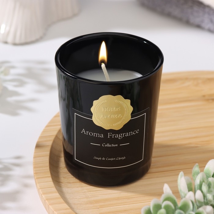 Свеча ароматическая  Свеча ароматическая "Aroma Candle",белый чай, черная, 5,5х6,5 см