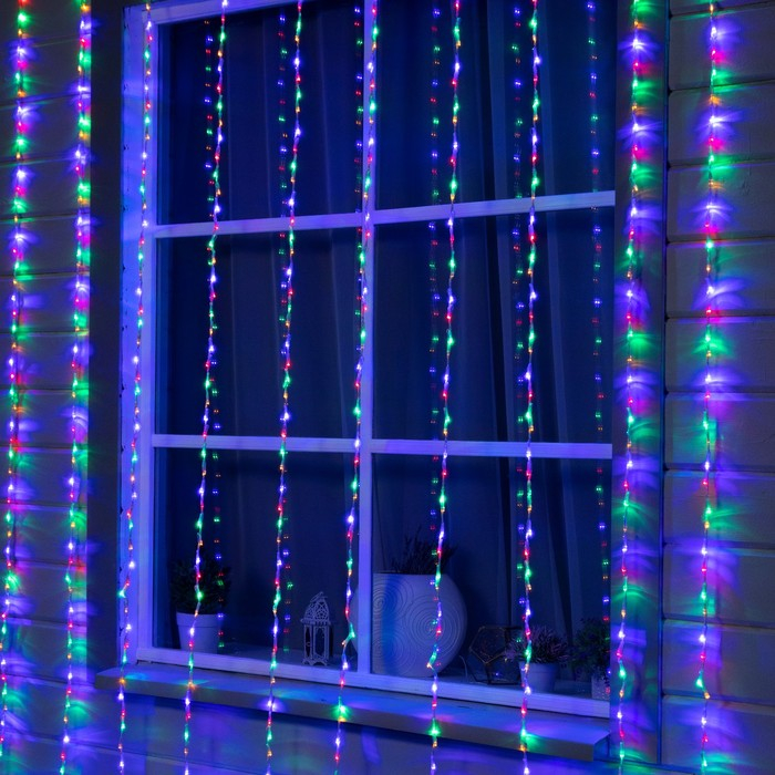 Гирлянда «Водопад» 2 × 3 м, IP44, прозрачная нить, 800 LED, свечение мульти, 8 режимов, 220 В