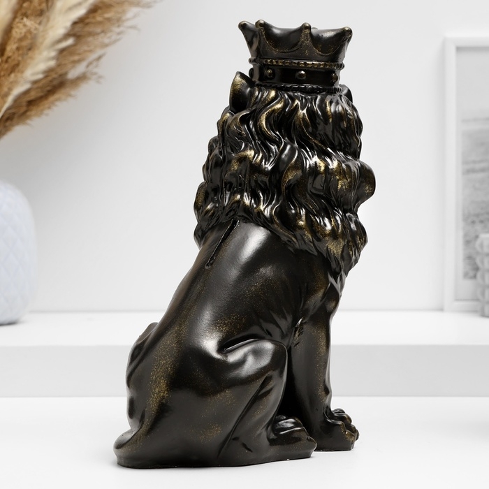 Копилка Копилка "Лев с короной и шаром сидит" черный с позолотой, 23см