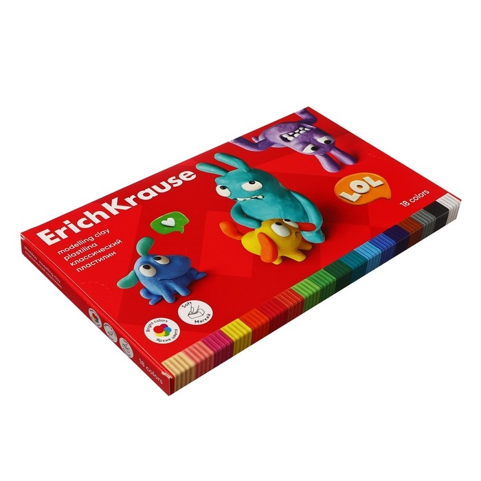 Пластилин 18 цветов, 324 г, ErichKrause Пластилин 18 цветов, 324 г, ErichKrause "Jolly Friends", со стеком, в картонной упаковке