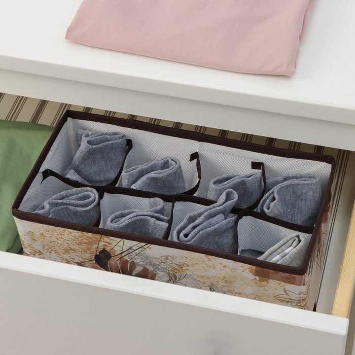 Органайзер для хранения белья Доляна «Астра», 8 ячеек, 28×14×10 см, цвет коричневый Органайзер для хранения белья Доляна «Астра», 8 ячеек, 28×14×10 см, цвет коричневый