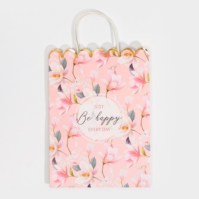 Пакет подарочный крафтовый, упаковка, &laquo;Be happy&raquo;, 23 х 30 х 12 см