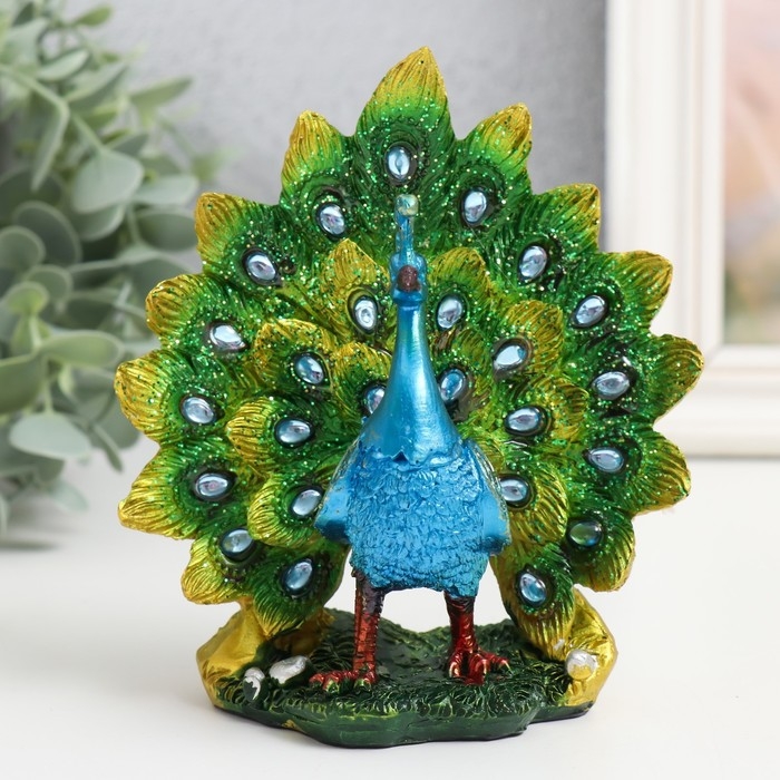 Сувенир полистоун "Зелёный павлин с пышным хвостом" 11,5х6х12 см