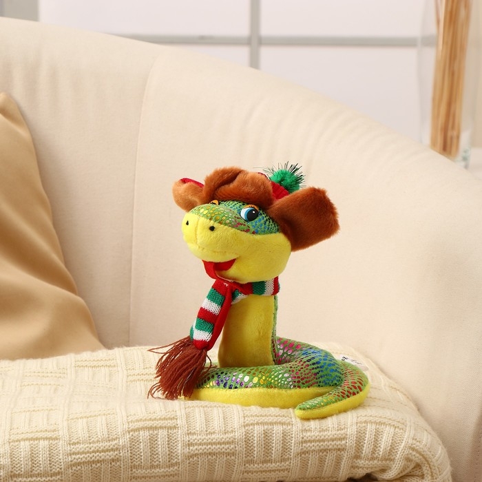 Мягкая игрушка «Змея», в шапке ушанке и шарфе, 15 см Мягкая игрушка «Змея», в шапке ушанке и шарфе, 15 см