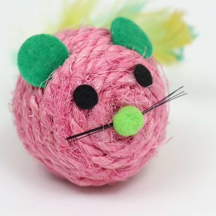 Шарик-мышь из сизаля, 4,2 см, розовый Шарик-мышь из сизаля, 4,2 см, розовый