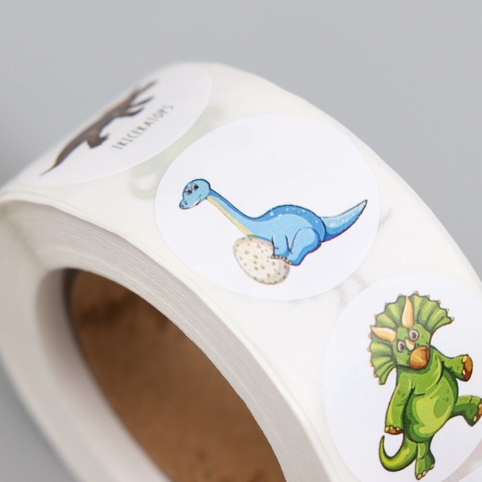 Наклейка бумага Наклейка бумага "Динозаврики" d=2,5 см 500 шт в рулоне