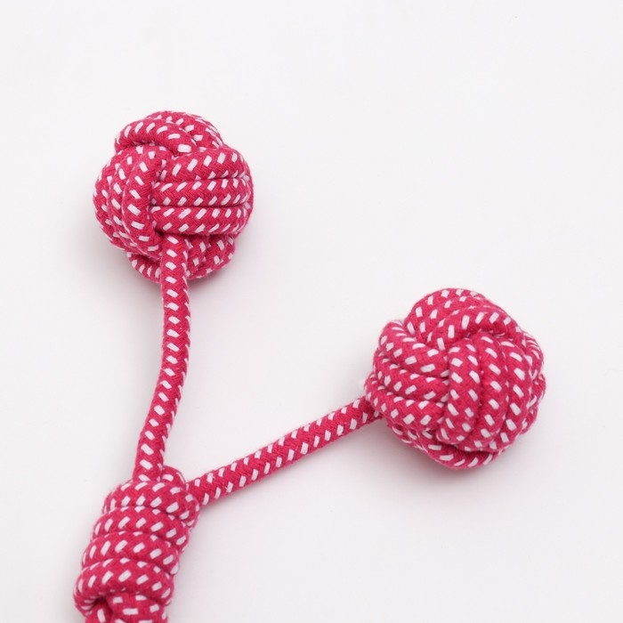 Игрушка канатная с ручкой и мячами Игрушка канатная с ручкой и мячами "Дуэт", до 35 см, до 180 г, ярко-розовая/белая