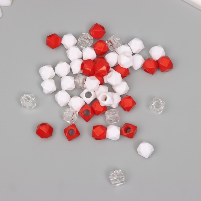 Бусины пластик Бусины пластик "Кристалл многогранник. Красный, белый, прозрачный" набор 30 гр 1х1х1 см