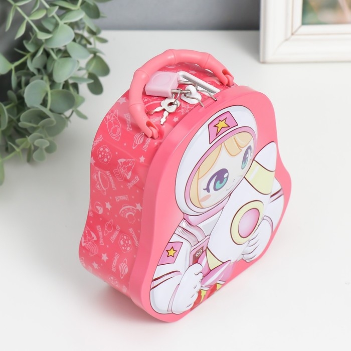 Копилка металл с замочком Копилка металл с замочком "Космонавт мальчик/девочка" МИКС 6,5х15,5х16,6 см