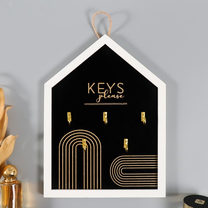 Крючки декоративные дерево Крючки декоративные дерево "Ключи. Абстракция. Радуга" чёрная с золотом 24х32 см