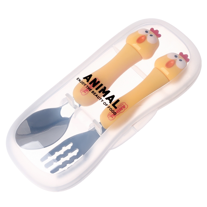 Набор детских столовых приборов в футляре «Курочки», вилка, ложка Набор детских столовых приборов в футляре «Курочки», вилка, ложка