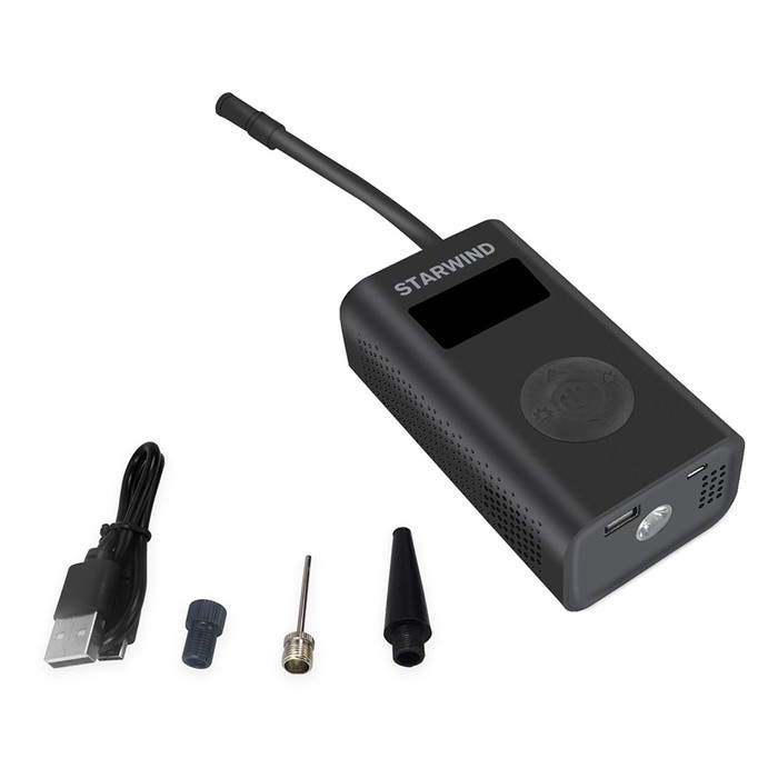 Автомобильный компрессор Starwind CC-140 15л/мин шланг 0.18м, встроенный АКБ Автомобильный компрессор Starwind CC-140 15л/мин шланг 0.18м, встроенный АКБ