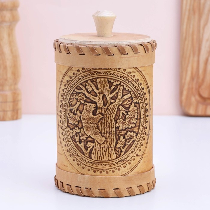 Туес &laquo;Медведь&raquo;, 8&times;8&times;12, береста